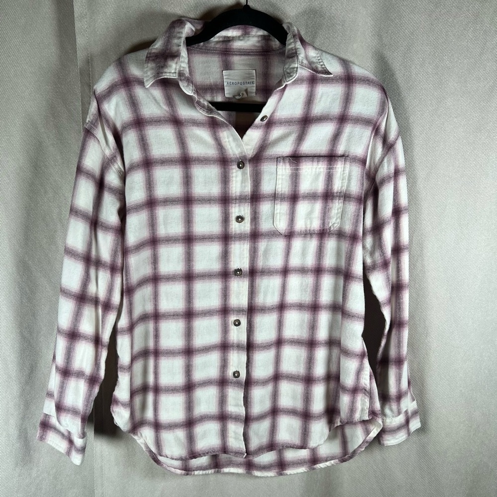 Aeropostale Classic Plaid Flannel Button Up Long Sleeve Shirt - Small in Purple